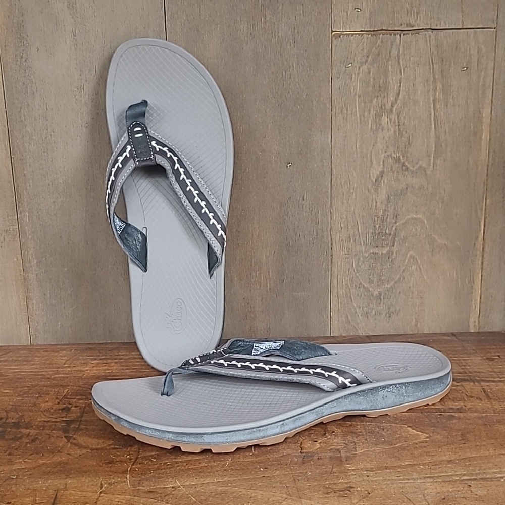 Chaco Playa Pro Sandals Women's 10 Black/Grey Leather Strap w/Toe Post Slip On